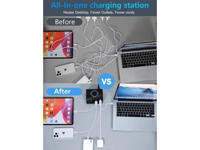 Alt view image 2 of 7 - USB Charging Station 100w 8-Port USB C Charging Station, Charging Station for Multiple Devices Apple, Compatible with Various Brands of Mobile Phones, Etc