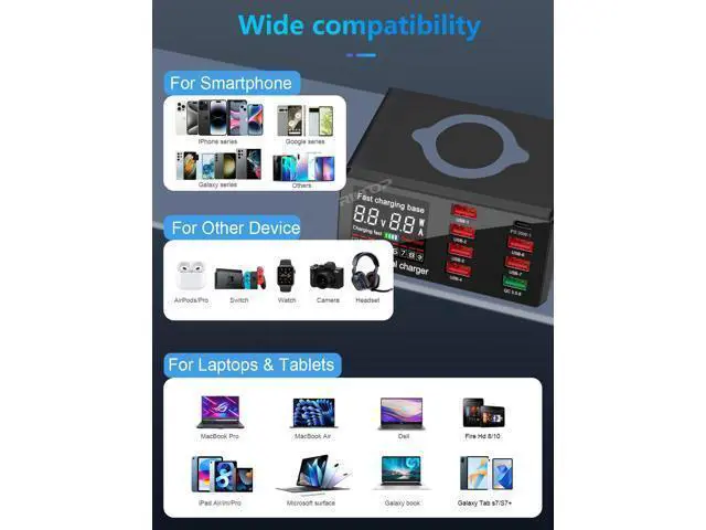 Alt view image 3 of 7 - USB Charging Station 100w 8-Port USB C Charging Station, Charging Station for Multiple Devices Apple, Compatible with Various Brands of Mobile Phones, Etc