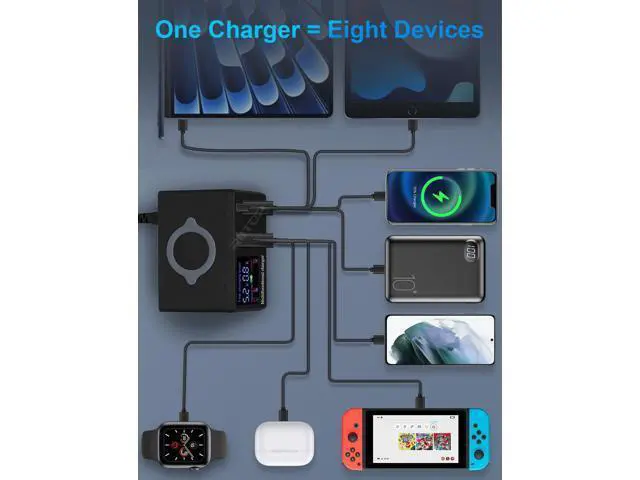 Alt view image 5 of 7 - USB Charging Station 100w 8-Port USB C Charging Station, Charging Station for Multiple Devices Apple, Compatible with Various Brands of Mobile Phones, Etc