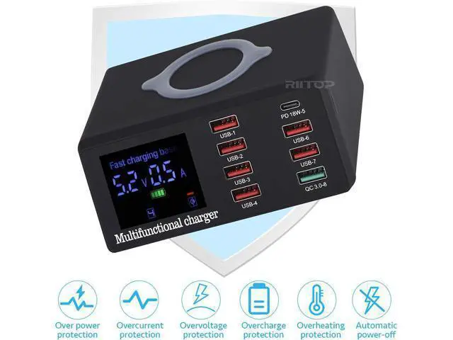 Alt view image 7 of 7 - USB Charging Station 100w 8-Port USB C Charging Station, Charging Station for Multiple Devices Apple, Compatible with Various Brands of Mobile Phones, Etc