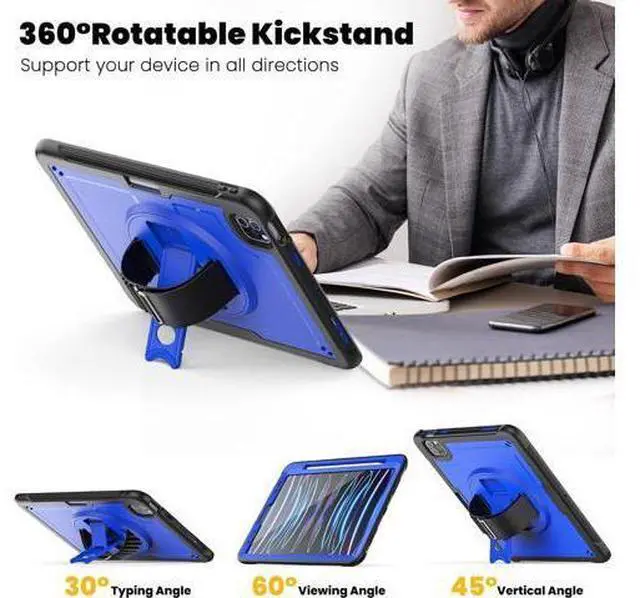 Alt view image 6 of 7 - for iPad Pro 11 inch Case 2022/2021/2020/2018 (4th/3rd/2nd/1st) & iPad Air 5th/4th Generation Case 10.9 inch with Adjustable Hand Strap Stand, Pencil Holder, Screen Protector - Blue