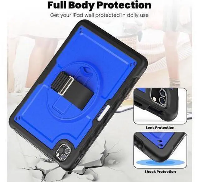 Alt view image 7 of 7 - for iPad Pro 11 inch Case 2022/2021/2020/2018 (4th/3rd/2nd/1st) & iPad Air 5th/4th Generation Case 10.9 inch with Adjustable Hand Strap Stand, Pencil Holder, Screen Protector - Blue