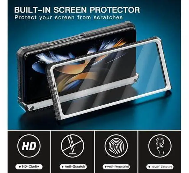 Alt view image 3 of 7 - Samsung Galaxy Z Fold4 Case 2022 with Built-in Screen Protector, 360° Rotating Ring Stand, S Pen Holder, Kickstand, Protective Phone Cover Case for Samsung Galaxy Z Fold 4 5G 2022, White