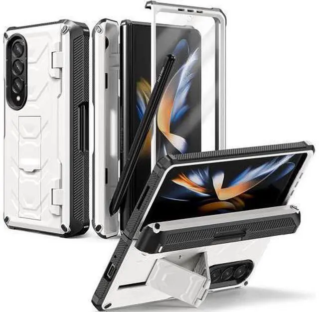 Main image of Samsung Galaxy Z Fold4 Case 2022 with Built-in Screen Protector, 360° Rotating Ring Stand, S Pen Holder, Kickstand, Protective Phone Cover Case for Samsung Galaxy Z Fold 4 5G 2022, White