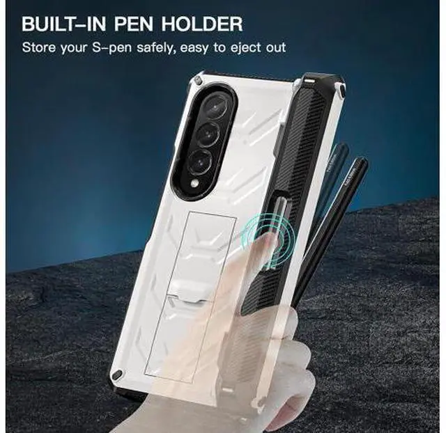 Alt view image 5 of 7 - Samsung Galaxy Z Fold4 Case 2022 with Built-in Screen Protector, 360° Rotating Ring Stand, S Pen Holder, Kickstand, Protective Phone Cover Case for Samsung Galaxy Z Fold 4 5G 2022, White