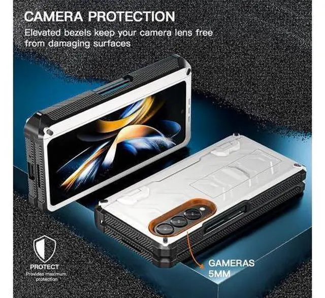 Alt view image 7 of 7 - Samsung Galaxy Z Fold4 Case 2022 with Built-in Screen Protector, 360° Rotating Ring Stand, S Pen Holder, Kickstand, Protective Phone Cover Case for Samsung Galaxy Z Fold 4 5G 2022, White