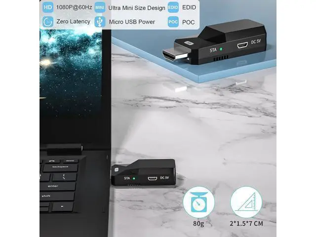 Alt view image 2 of 7 - 1080P HDMI Extender, Use Cat5e/6 Ethernet Cable Extend Audio and Video Signal up to 165 Feet