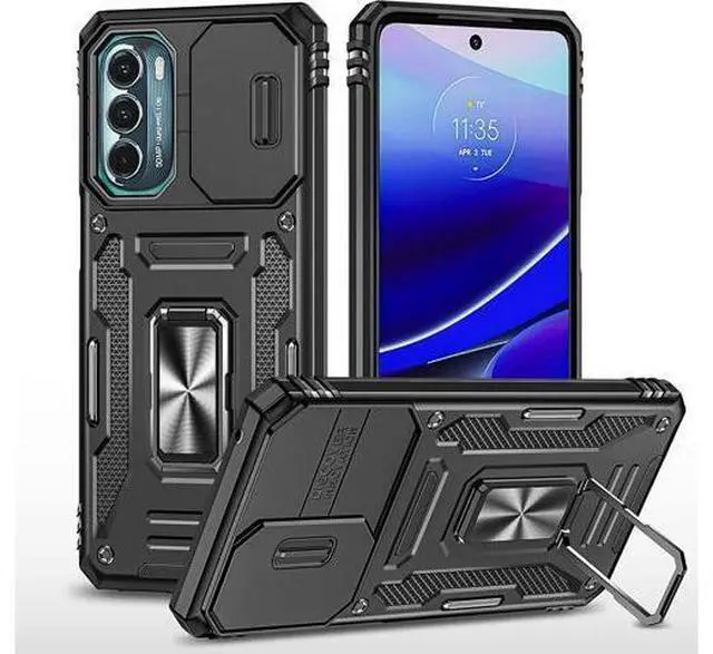 Main image of Rugged Case for Moto G Stylus 5G (2022) with Tempered Glass Screen Protector, Slide Camera Cover & Kickstand, Dual Layer Military Grade Protective Case compatitable with Magnetic Holder, Black