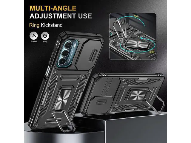 Alt view image 2 of 7 - Rugged Case for Moto G Stylus 5G (2022) with Tempered Glass Screen Protector, Slide Camera Cover & Kickstand, Dual Layer Military Grade Protective Case compatitable with Magnetic Holder, Black