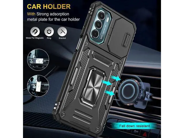 Alt view image 3 of 7 - Rugged Case for Moto G Stylus 5G (2022) with Tempered Glass Screen Protector, Slide Camera Cover & Kickstand, Dual Layer Military Grade Protective Case compatitable with Magnetic Holder, Black