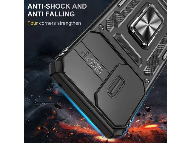 Alt view image 5 of 7 - Rugged Case for Moto G Stylus 5G (2022) with Tempered Glass Screen Protector, Slide Camera Cover & Kickstand, Dual Layer Military Grade Protective Case compatitable with Magnetic Holder, Black
