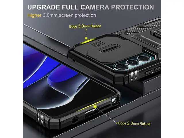 Alt view image 4 of 7 - Rugged Case for Moto G Stylus 5G (2022) with Tempered Glass Screen Protector, Slide Camera Cover & Kickstand, Dual Layer Military Grade Protective Case compatitable with Magnetic Holder, Black