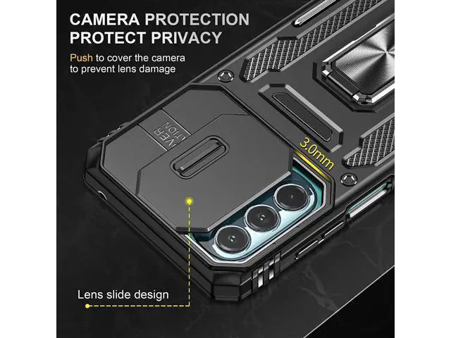 Alt view image 6 of 7 - Rugged Case for Moto G Stylus 5G (2022) with Tempered Glass Screen Protector, Slide Camera Cover & Kickstand, Dual Layer Military Grade Protective Case compatitable with Magnetic Holder, Black