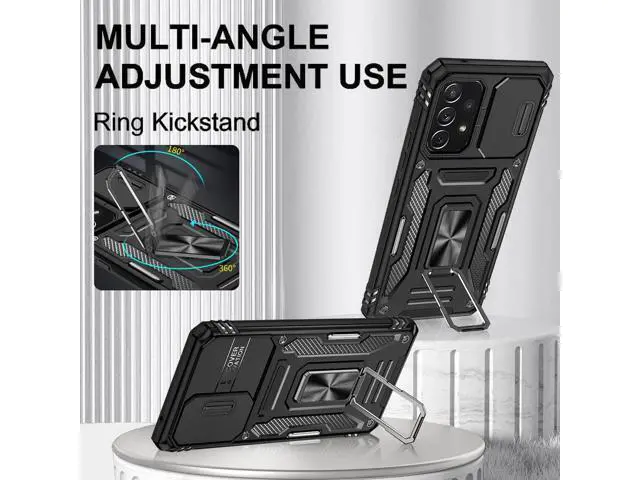Alt view image 2 of 7 - Rugged Case for Samsung Galaxy A53 5G with Tempered Glass Screen Protector, Slide Camera Cover & Kickstand Case Dual Layer Military Grade Protective with Magnetic Holder, Black