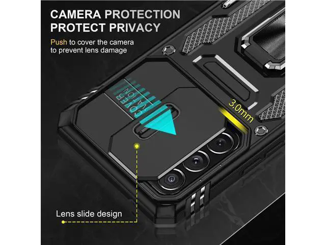 Alt view image 3 of 7 - Rugged Case for Samsung Galaxy A53 5G with Tempered Glass Screen Protector, Slide Camera Cover & Kickstand Case Dual Layer Military Grade Protective with Magnetic Holder, Black