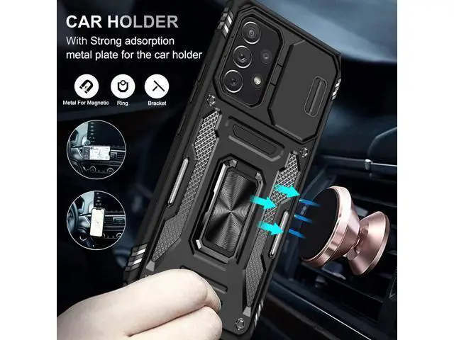 Alt view image 4 of 7 - Rugged Case for Samsung Galaxy A53 5G with Tempered Glass Screen Protector, Slide Camera Cover & Kickstand Case Dual Layer Military Grade Protective with Magnetic Holder, Black