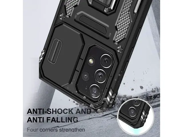 Alt view image 5 of 7 - Rugged Case for Samsung Galaxy A53 5G with Tempered Glass Screen Protector, Slide Camera Cover & Kickstand Case Dual Layer Military Grade Protective with Magnetic Holder, Black