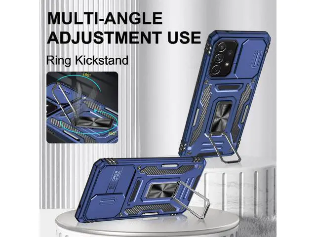 Alt view image 2 of 7 - Rugged Case for Samsung Galaxy A53 5G with Tempered Glass Screen Protector, Slide Camera Cover & Kickstand Case Dual Layer Military Grade Protective with Magnetic Holder, Navy Blue