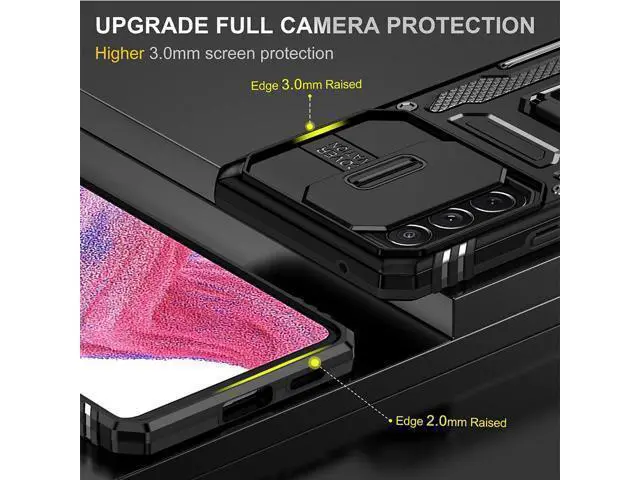 Alt view image 6 of 7 - Rugged Case for Samsung Galaxy A53 5G with Tempered Glass Screen Protector, Slide Camera Cover & Kickstand Case Dual Layer Military Grade Protective with Magnetic Holder, Black