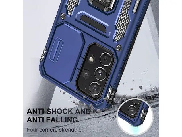 Alt view image 5 of 7 - Rugged Case for Samsung Galaxy A53 5G with Tempered Glass Screen Protector, Slide Camera Cover & Kickstand Case Dual Layer Military Grade Protective with Magnetic Holder, Navy Blue