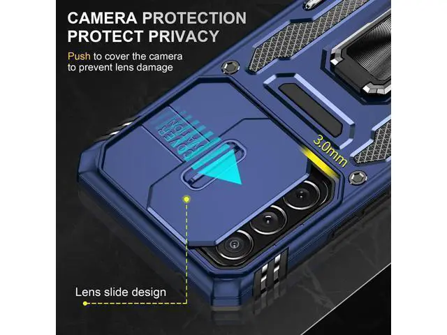 Alt view image 3 of 7 - Rugged Case for Samsung Galaxy A53 5G with Tempered Glass Screen Protector, Slide Camera Cover & Kickstand Case Dual Layer Military Grade Protective with Magnetic Holder, Navy Blue