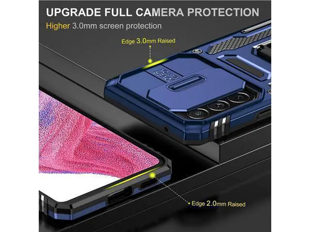 Alt view image 6 of 7 - Rugged Case for Samsung Galaxy A53 5G with Tempered Glass Screen Protector, Slide Camera Cover & Kickstand Case Dual Layer Military Grade Protective with Magnetic Holder, Navy Blue