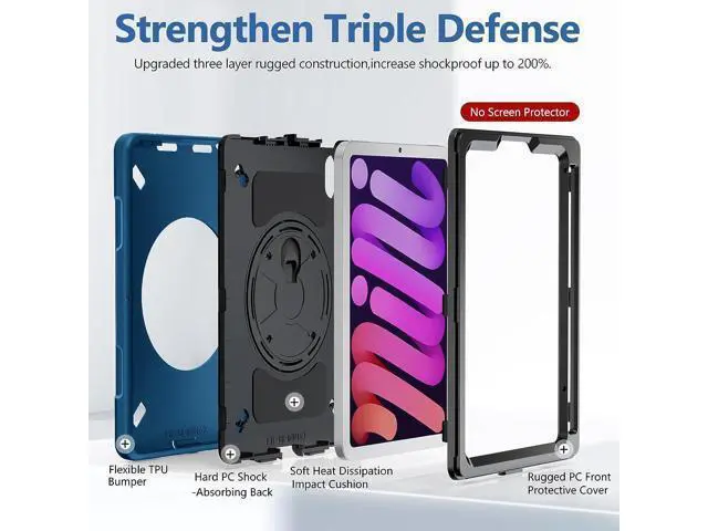 Alt view image 3 of 7 - Case for iPad Mini 6 Case 8.3 Inch 2021, Military Grade Heavy Duty Shockproof Case with Stand - Hand/Shoulder Strap - Pencil Holder for iPad Mini 6th Generation A2567 A2568 A2569 Black