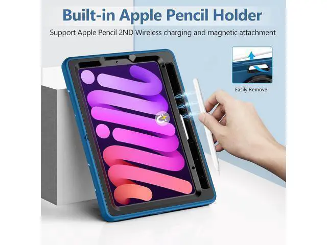 Alt view image 4 of 7 - Case for iPad Mini 6 Case 8.3 Inch 2021, Military Grade Heavy Duty Shockproof Case with Stand - Hand/Shoulder Strap - Pencil Holder for iPad Mini 6th Generation A2567 A2568 A2569 Black