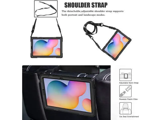 Alt view image 4 of 7 - Galaxy Tab S6 Lite Case2022/2020, SM-P610/P613/P615/P619 Case with S Pen Holder Shockproof Rugged Case with Stand Hand Strap and Shoulder Belt for Galaxy Tab S6 Lite 10.4'',Black