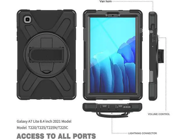 Alt view image 7 of 7 - Galaxy Tab A7 Lite Case 8.7", SM-T225/T220/T227U Shockproof Rugged Case with Stand Hand Strap and Shoulder Belt for Galaxy Tab A7 Lite 8.7 inch 2021-Black