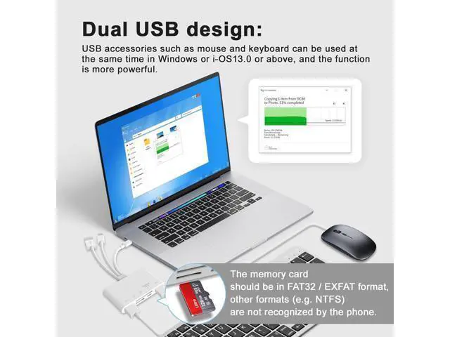 Alt view image 7 of 7 - 5-in-1 Memory Card Reader, USB OTG Adapter & SD Card Reader for i-Phone/i-Pad, USB C and USB A Devices with Micro SD & SD Card Slots, Supports SD/Micro SD/SDHC/SDXC/MMC