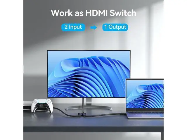 Alt view image 2 of 7 - HDMI Switch 4k@60Hz, VENTION HDMI Switcher 2 in 1 Out Bi-Directional 1 in 2 Out Manual HDMI Switch Supports HDCP 2.2 HDR 3D Compatible with PS5/4 Xbox Blu-Ray Player Fire Stick Roku HDTV Monitor