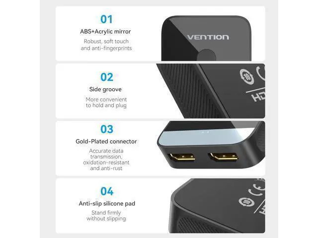 Alt view image 6 of 7 - HDMI Switch 4k@60Hz, VENTION HDMI Switcher 2 in 1 Out Bi-Directional 1 in 2 Out Manual HDMI Switch Supports HDCP 2.2 HDR 3D Compatible with PS5/4 Xbox Blu-Ray Player Fire Stick Roku HDTV Monitor