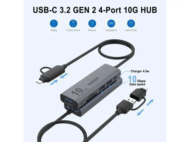 Alt view image 2 of 7 - 4 Port USB HUB, Onten USB 3.0 HUB, USB Splitter with 1.6 ft Cable 4*USB3.0 Port for Laptop MacBook Surface Pro and More USB Devices