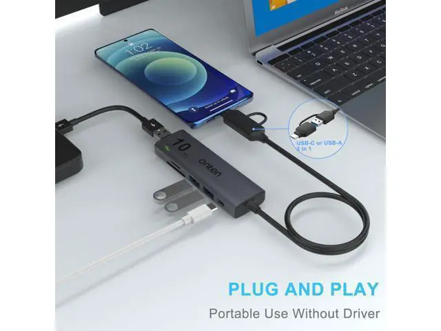 Alt view image 5 of 7 - 4 Port USB HUB, Onten USB 3.0 HUB, USB Splitter with 1.6 ft Cable 4*USB3.0 Port for Laptop MacBook Surface Pro and More USB Devices