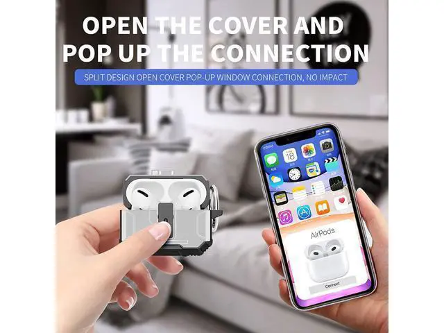 Alt view image 2 of 7 - One Key Pop-up Airpods Pro 2nd Generation Case, Full-Body Hard Shell Protective Rugged Charging Cover Case with Keychain for AirPods, Front LED Visible,Silver