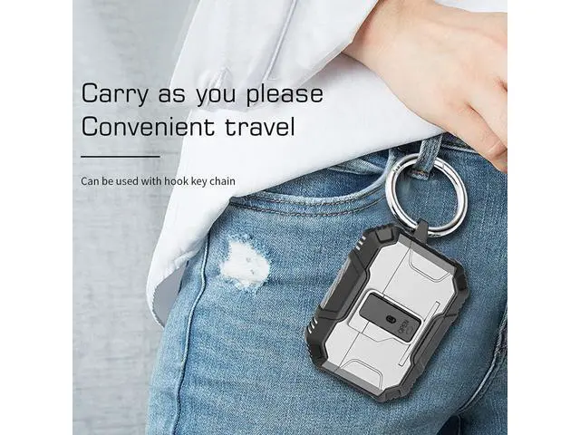 Alt view image 3 of 7 - One Key Pop-up Airpods Pro 2nd Generation Case, Full-Body Hard Shell Protective Rugged Charging Cover Case with Keychain for AirPods, Front LED Visible,Silver