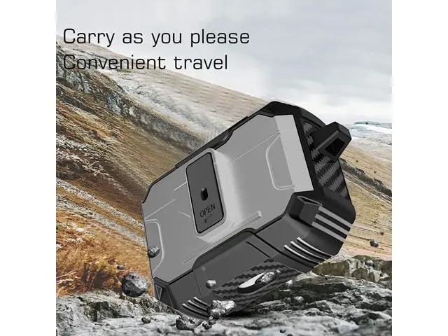 Alt view image 5 of 7 - One Key Pop-up Airpods Pro 2nd Generation Case, Full-Body Hard Shell Protective Rugged Charging Cover Case with Keychain for AirPods, Front LED Visible,Silver