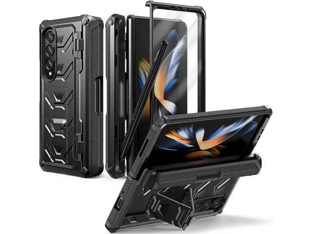 Main image of Case for Samsung Galaxy Z Fold4 5G (2022), Galaxy Z Fold 4 Double Protection Rugged Case with Built-in S Pen Slot, Screen Protector, Built-in 360° Rotating Ring Kickstand Cover Case, Black