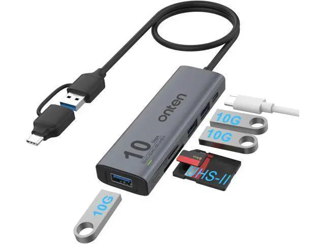 Alt view image 7 of 7 - USB C USB HUB,Onten USB 3.2 GEN 2 10G Speed, USB A/USB C to USB A Adapter.with 3 USB A Ports(10G) and UHS-II SD/TF Ports, USB C UHS-II SD Card Reader Compatible with SD/SDHC/SDXC/Micro SD