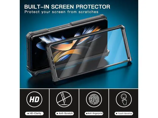 Alt view image 3 of 7 - Case for Samsung Galaxy Z Fold4 5G (2022), Galaxy Z Fold 4 Double Protection Rugged Case with Built-in S Pen Slot, Screen Protector, Built-in 360° Rotating Ring Kickstand Cover Case, Black
