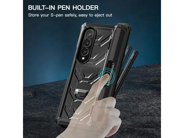 Alt view image 5 of 7 - Case for Samsung Galaxy Z Fold4 5G (2022), Galaxy Z Fold 4 Double Protection Rugged Case with Built-in S Pen Slot, Screen Protector, Built-in 360° Rotating Ring Kickstand Cover Case, Black