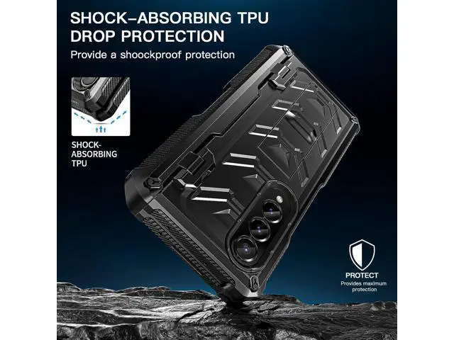Alt view image 6 of 7 - Case for Samsung Galaxy Z Fold4 5G (2022), Galaxy Z Fold 4 Double Protection Rugged Case with Built-in S Pen Slot, Screen Protector, Built-in 360° Rotating Ring Kickstand Cover Case, Black