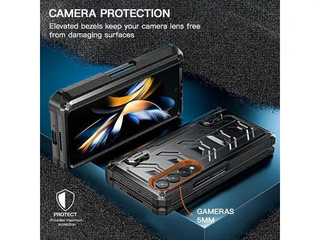 Alt view image 7 of 7 - Case for Samsung Galaxy Z Fold4 5G (2022), Galaxy Z Fold 4 Double Protection Rugged Case with Built-in S Pen Slot, Screen Protector, Built-in 360° Rotating Ring Kickstand Cover Case, Black