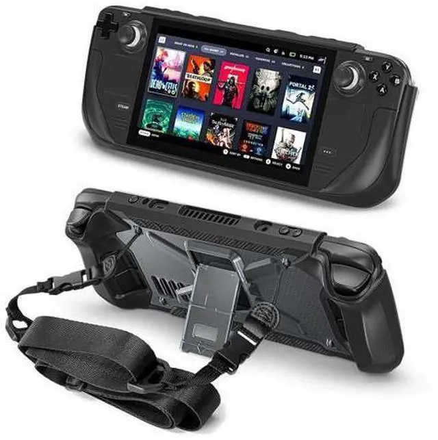 Main image of Protective Case for Steam Deck with Fold Kickstand, TPU Protector Cover Accessories with Stand & Shoulder Strap, Full Protection, Non-Slip, Anti-Collision for Steam Deck - Black