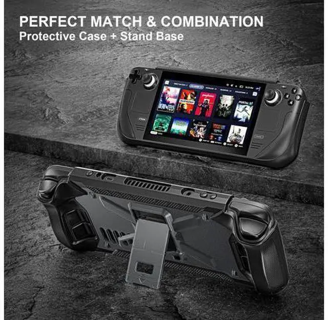 Alt view image 2 of 7 - Protective Case for Steam Deck with Fold Kickstand, TPU Protector Cover Accessories with Stand & Shoulder Strap, Full Protection, Non-Slip, Anti-Collision for Steam Deck - Black