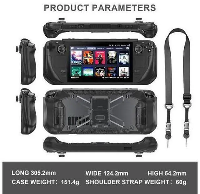Alt view image 6 of 7 - Protective Case for Steam Deck with Fold Kickstand, TPU Protector Cover Accessories with Stand & Shoulder Strap, Full Protection, Non-Slip, Anti-Collision for Steam Deck - Black