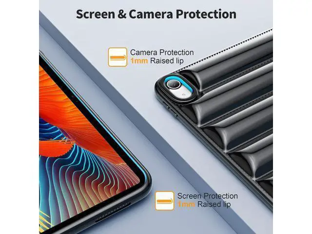 Alt view image 5 of 7 - for iPad 10th Generation Case 2022, Down Jacket Design Air Cushion Shockproof Protective Anti-Scratch Case for Girls Kids Light Weight TPU Tablet Cover for iPad 10th Gen 10.9 inch Black