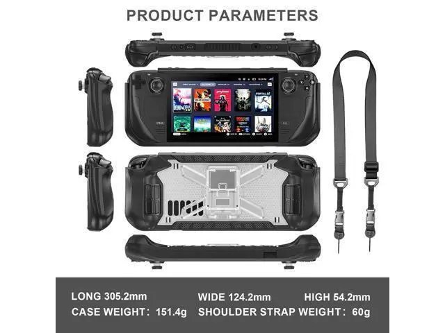 Alt view image 6 of 7 - Protective Case for Steam Deck with Fold Kickstand, TPU Protector Cover Accessories with Stand & Shoulder Strap, Full Protection, Non-Slip, Anti-Collision for Steam Deck - Transparent