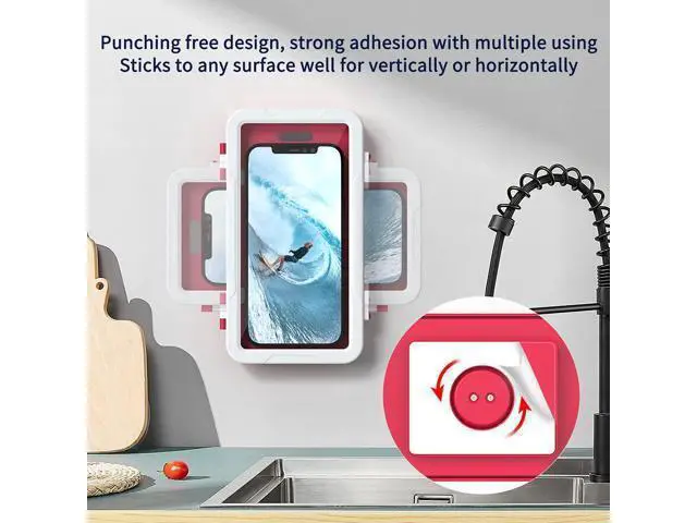 Alt view image 6 of 6 - Shower Phone Holder Fits 4-7 inches Cell Phone for Wall Mirror Bathtub, 360 Rotating Adhesive iPhone Case for Vertically and Horizontally with Anti-Fog Screen Sensitivity